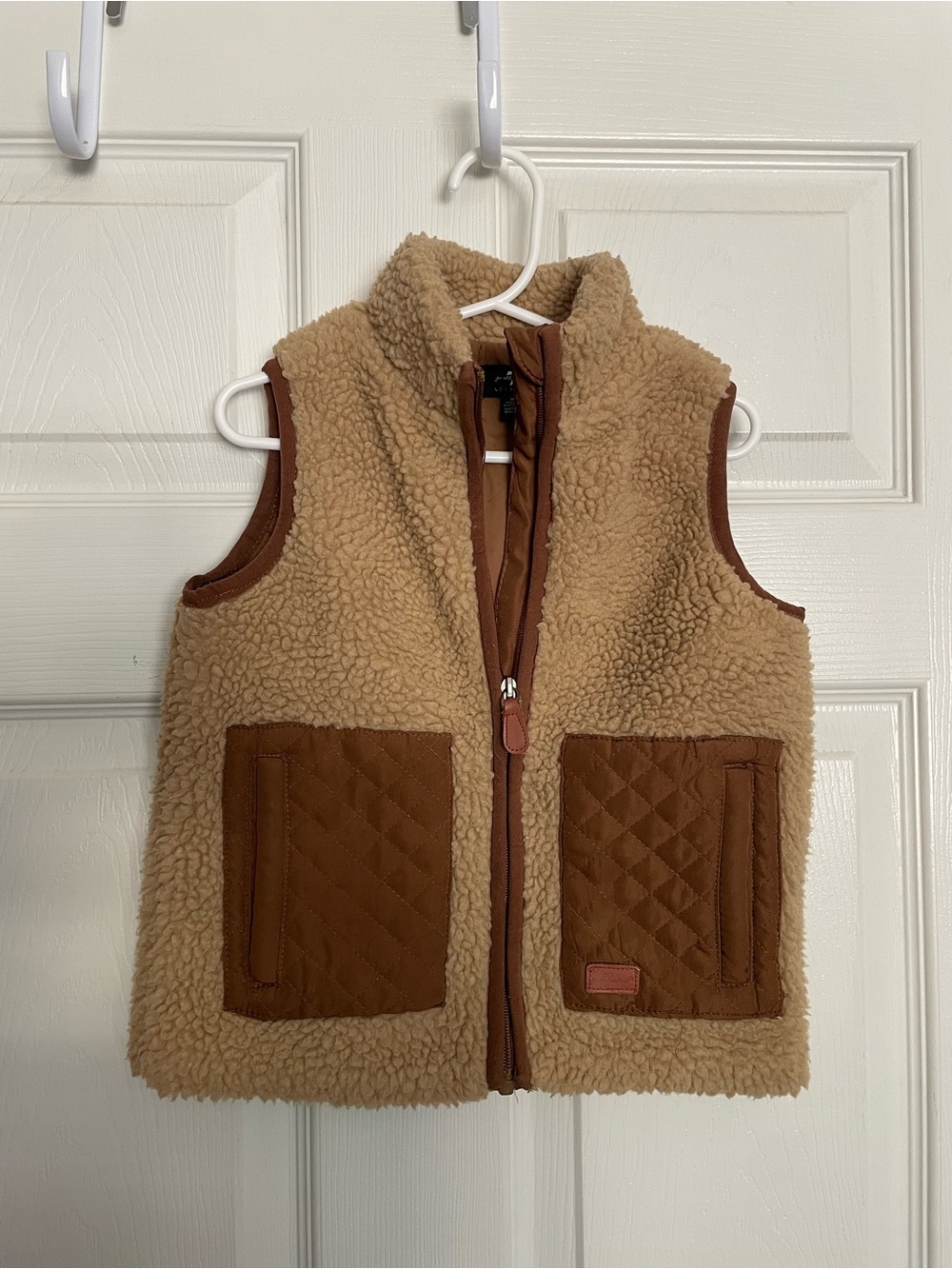 7 For All Mankind 2T Kids Tan and Brown Sherpa Vest with Brown Trim